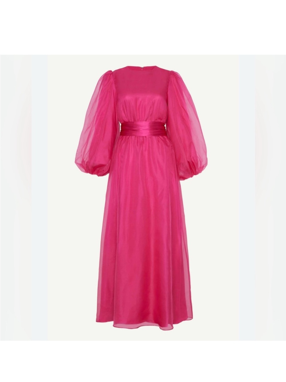 Veiled collection Fuchsia Puff Sleeve Satin Waist Gown